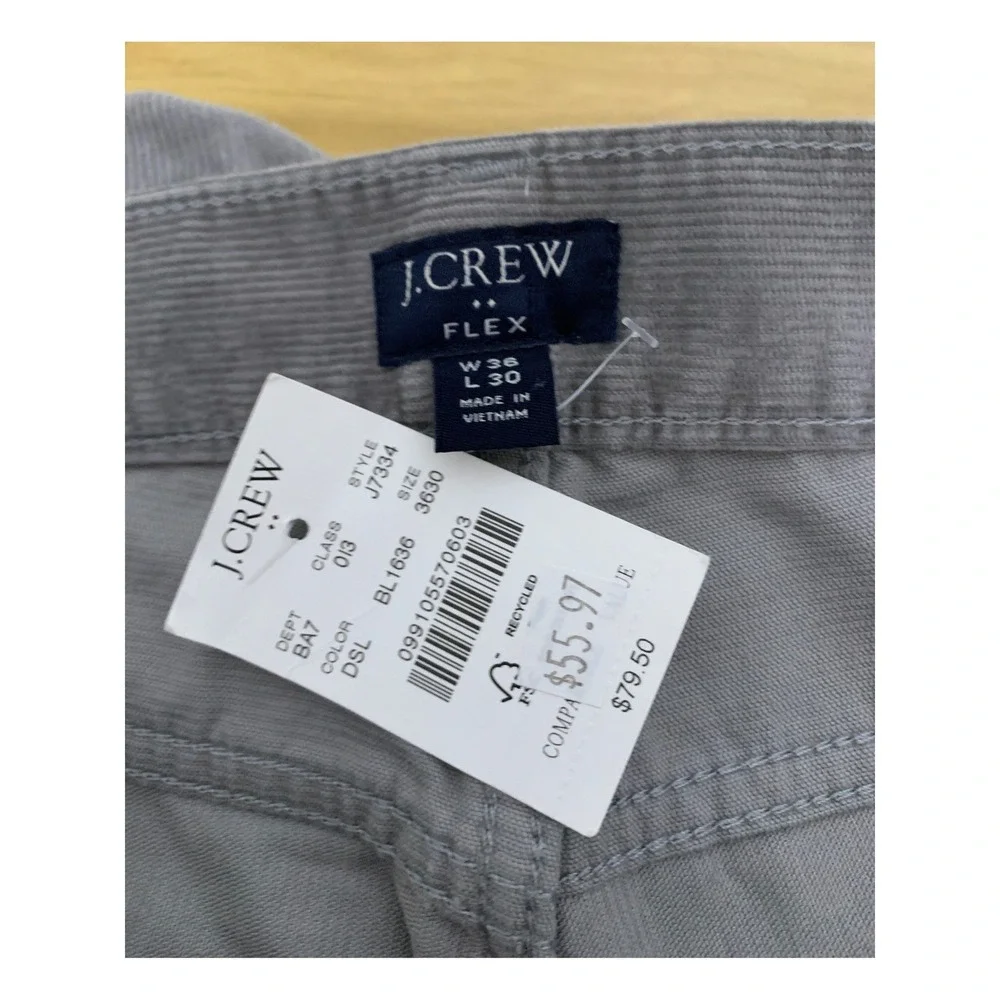 J Crew Corduroy Pants Mens 36x30 Gray Slim Flex Cotton Fall Preppy NEW